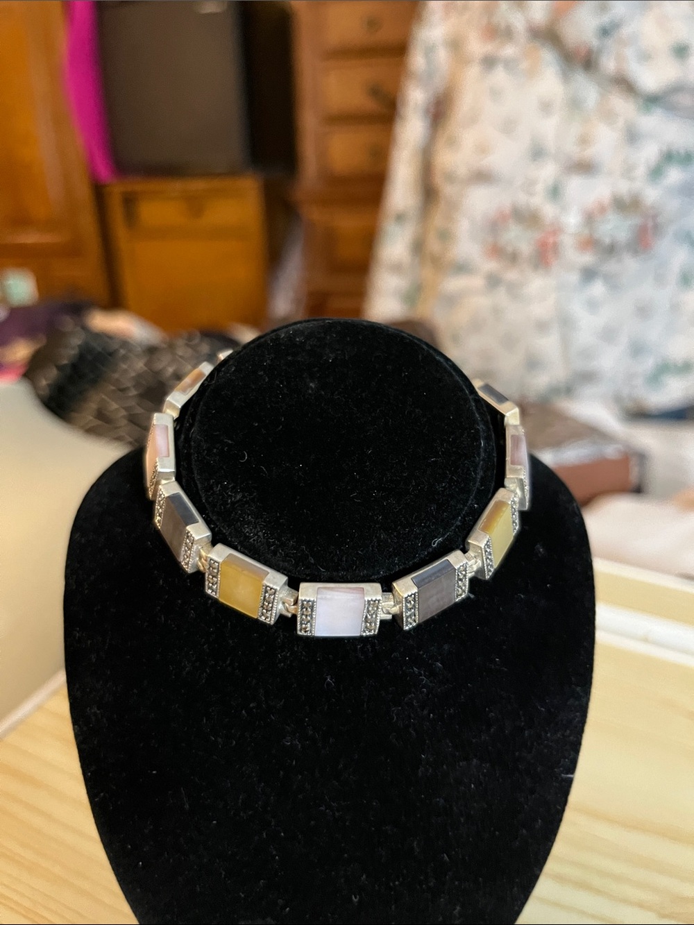 925 Sterling Silver Women's Bracelet with Pastel Inlay Accents